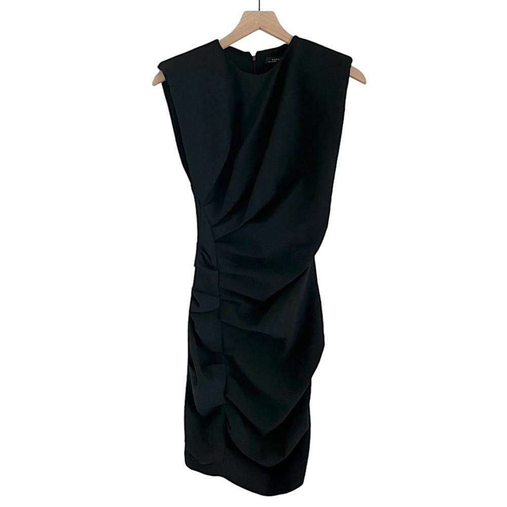 NWT Zara Woman Draped Sleeveless Mini Dress Shoulder Pads Black Women’s Size‎ XS